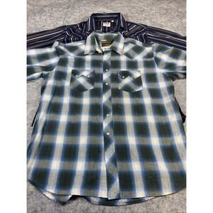 Lot of 2 Rustler Ely Cattleman Pearl Snap Men's L Plaid Sawtooth Cowboy‎ Rancher